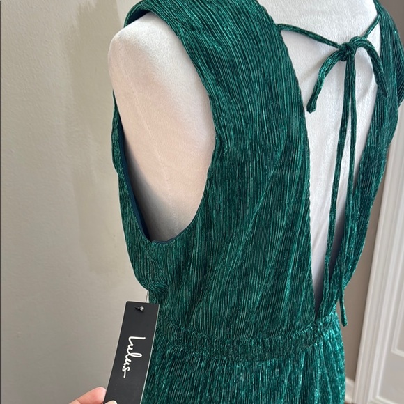 Lulu's Falling Star Teal Green Sleeveless Textured Knit Metallic Maxi Dress Sz L - Picture 13 of 15